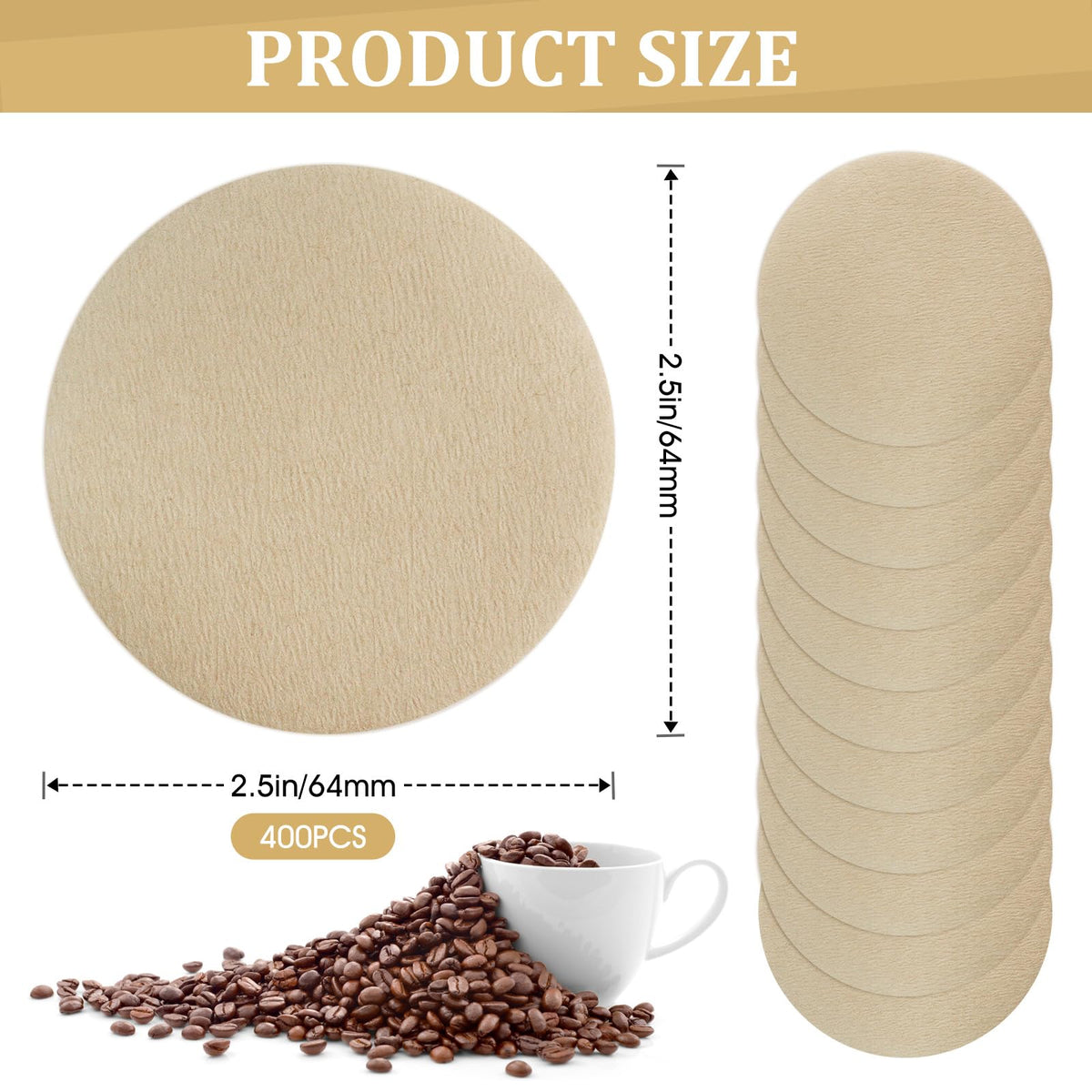 AUUTI 400 Pack Of Natural, Unbleached Disposable Coffee Filter Discs