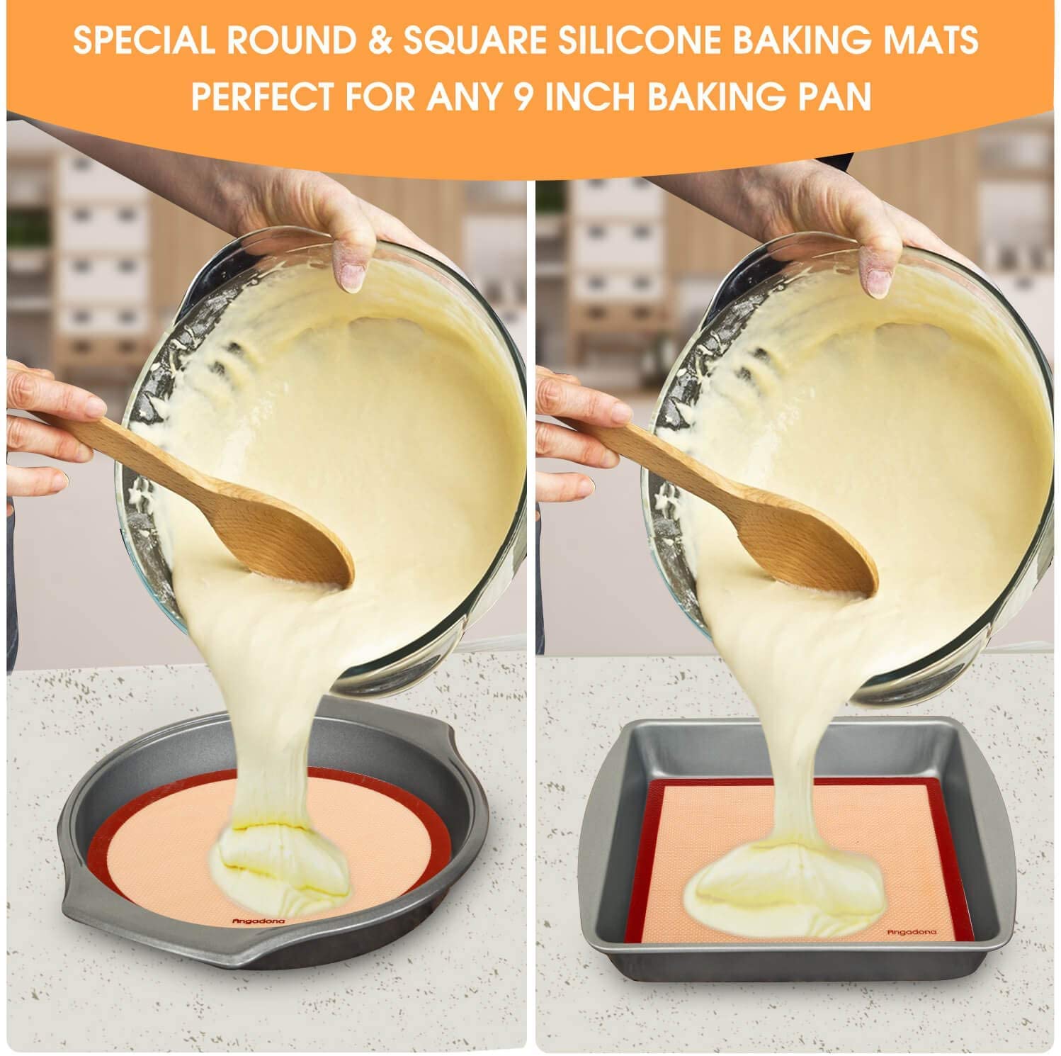 Silicone Baking Mats Set of 6, Food Grade Non-stick Reusable Baking Mat, Silicone Baking Slip Mat Oven Liner Sheet, Round & Square Cake Pan Mat, Pastry Board Rolling Dough Mats for Macaron Cookie