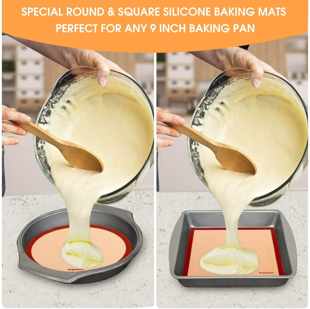 Silicone Baking Mats Set of 6, Food Grade Non-stick Reusable Baking Mat, Silicone Baking Slip Mat Oven Liner Sheet, Round & Square Cake Pan Mat, Pastry Board Rolling Dough Mats for Macaron Cookie