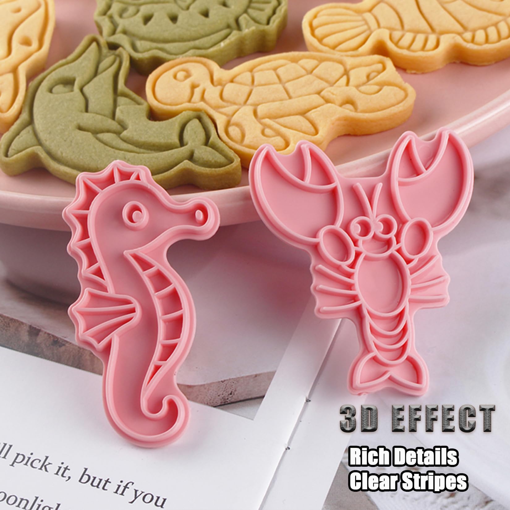 8 Pcs Ocean Cookie Cutters Set Baking Molds 3D Ocean Press type Cookie Cutter for Baking, Fondant, Cheese, and Pastries