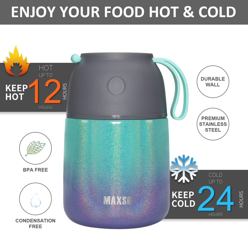 Insulated Thermo Food Jar for Hot & Cold Food for Kids Adult, 17&24 oz Soup Thermal Hot Food Containers for Lunch, Triple Layer Insulation Stainless Steel Food Jar with Spoon(2 Pack Rainbow)