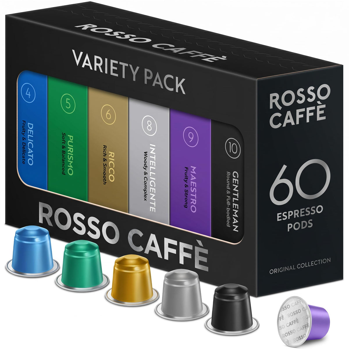 ROSSO CAFFÈ Espresso Pods for Nespresso Original Machines, Variety Pack 60