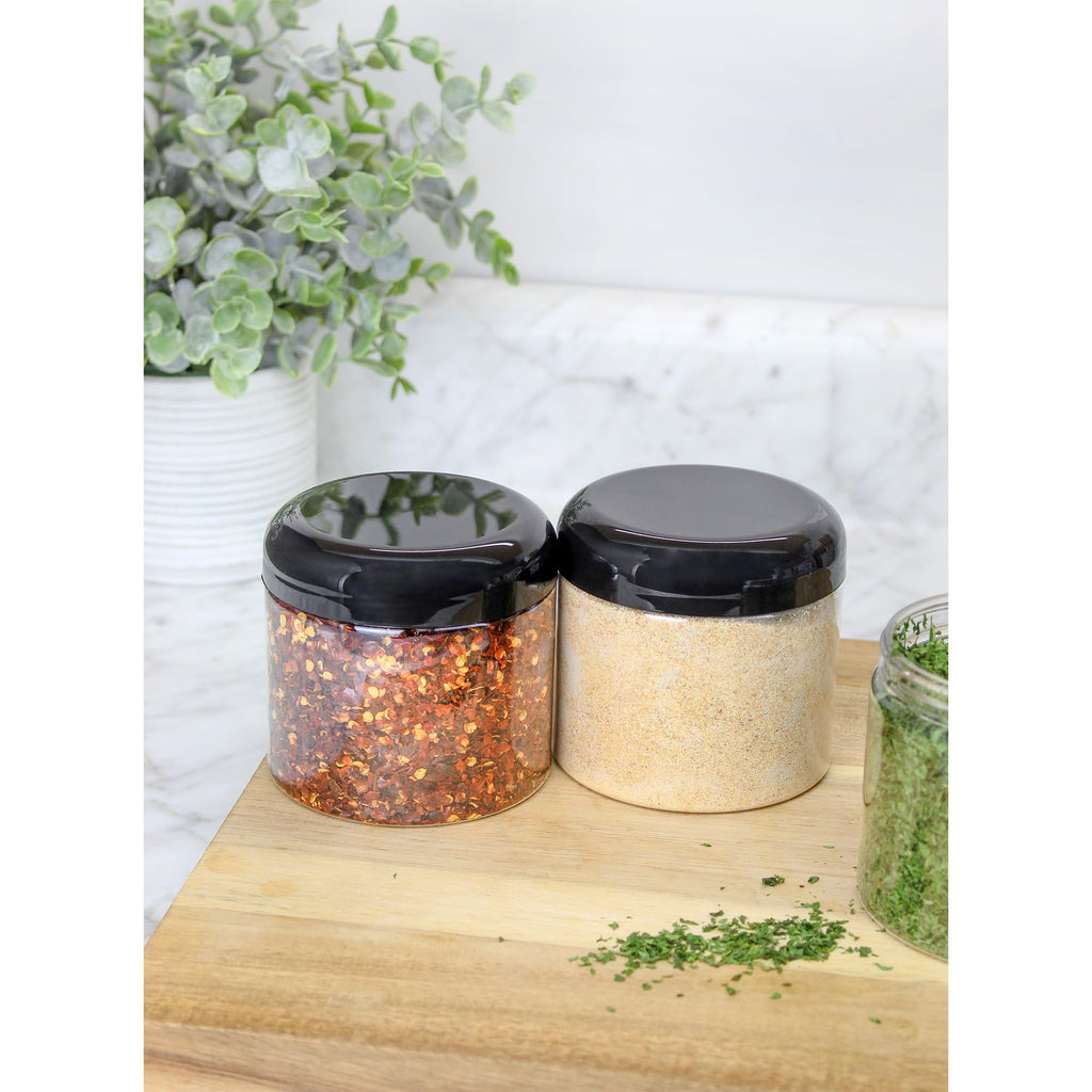Cornucopia Brands 16oz Clear Plastic Jars w/Domed Lids (6-Pack); BPA Free PET Stackable Straight Sided Canisters for Bathroom & Kitchen Storage