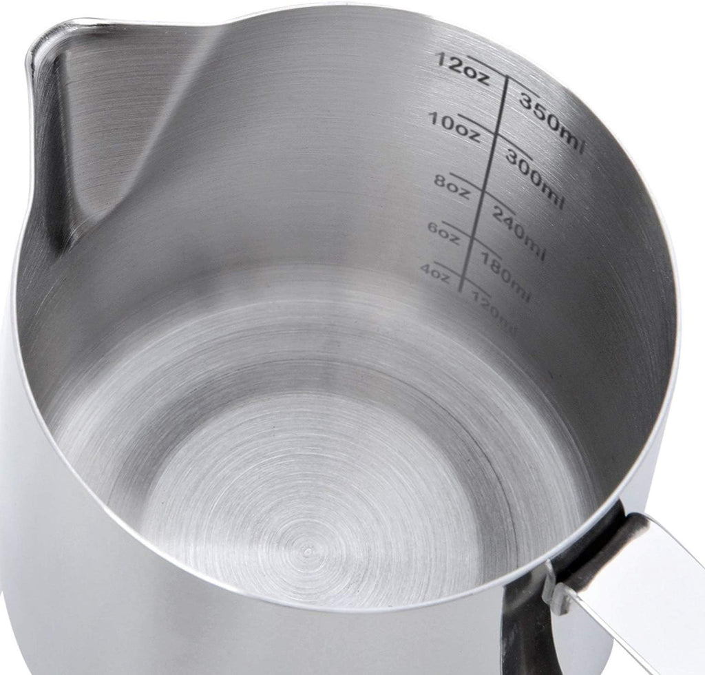 SIKEMAY Milk Frothing Pitcher Cup, 12oz/350ML Milk Frother Cup Stainless Steel Steaming Pitcher Milk Jug Coffee Latte Art Cappuccino Espresso Machine Accessories for Barista Steam Pitchers Tools