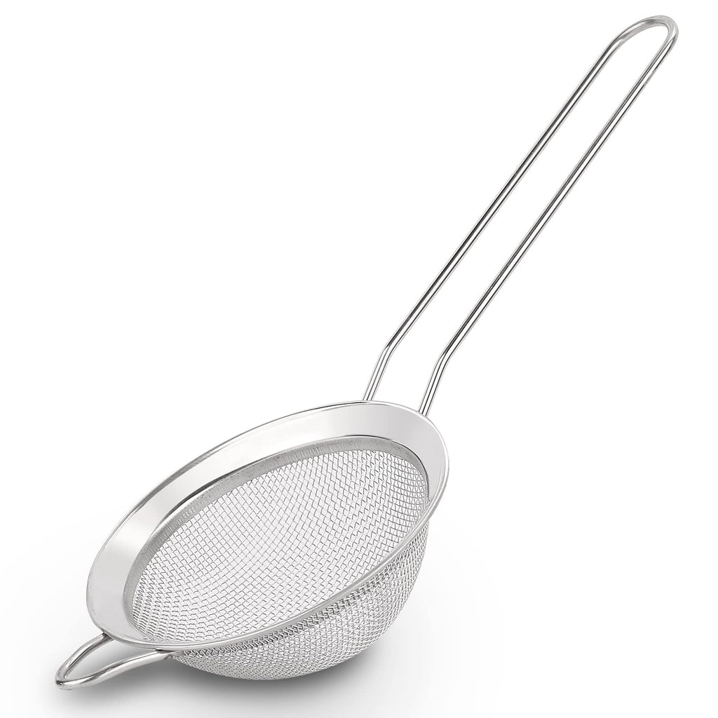 D Fine Mesh Strainer, Stainless Steel Sieve Sifter with Handle, 4-Inch
