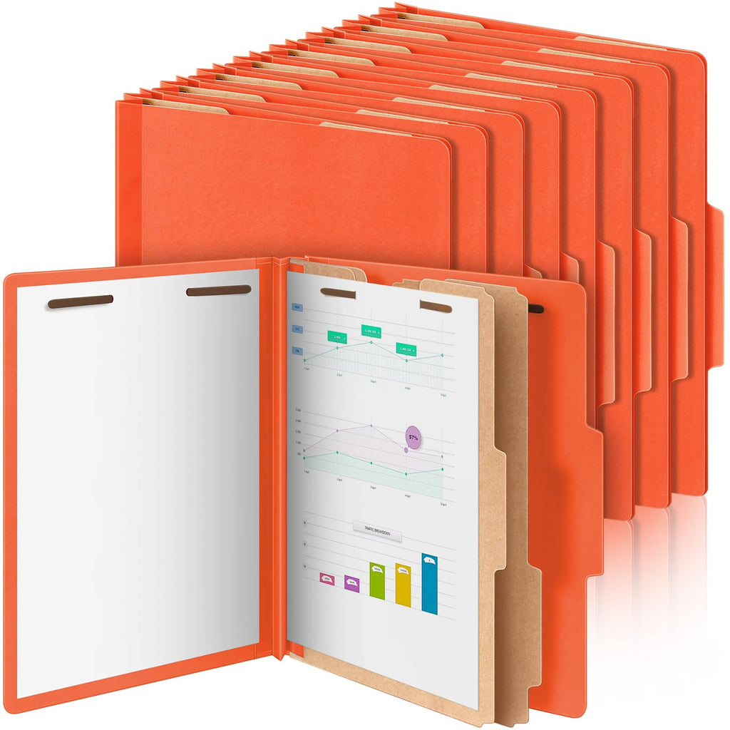 Skyygemm 12 Pcs Classification Folders Letter Size Bulk - 2 Dividers Pressboard File Folder with 3. 5 Inch Expansion, 2 Prongs Fastener, Heavy Duty Office File Organizer for Teacher Medical (Orange)