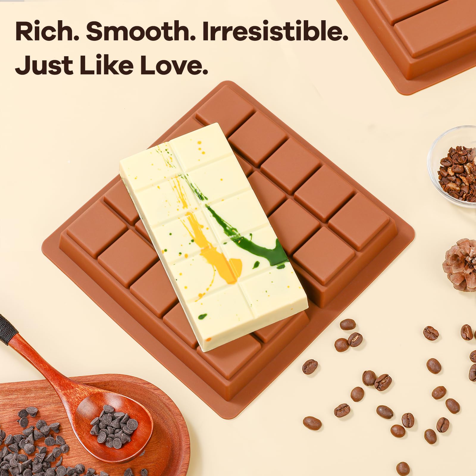 Fimary Dubai Chocolate Molds 1 Inch Deep, Silicone Chocolate Bar Mold – Non-Stick, Flexible, Large and Thick Homemade Chocolates, Candies, and Desserts - Set of 2