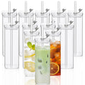 KEMORELA 12 Sets Square Drinking Glass Cups with Lids & Straws, 17 Oz Clear Highball Glasses for Cocktail, Iced Coffee, Juice, Beer - Modern Glass Tumblers