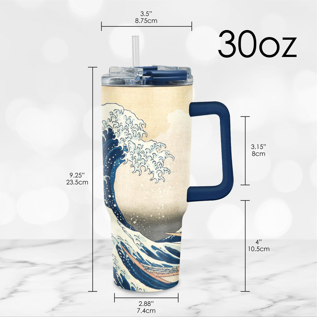 RainCaper 18/8 Stainless Steel Insulated Water Tumbler with Straw | 30oz, BPA-Free, Double Wall for Hot & Cold | Travel-Friendly, Cup Holder Ready (Hokusai The Great Wave)