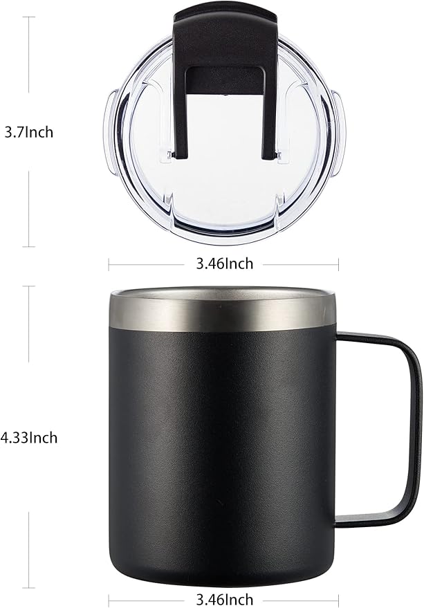 ALOUFEA 12oz Stainless Steel Insulated Coffee Mug with Handle, Double Wall Vacuum Travel Mug, Tumbler Cup with Fliping Lid, Black and Navy
