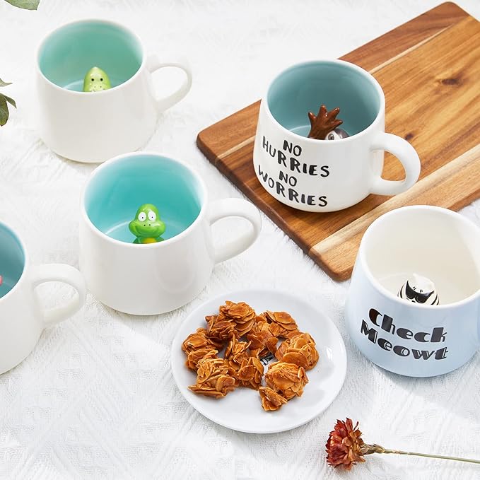 Sloth Ceramic Cup Hidden 3D Animal Inside Mug,12 oz Cute Cartoon Handmade Figurine Mugs,Christmas Birthday Surprise for Friends Family or Kids (Sloth)