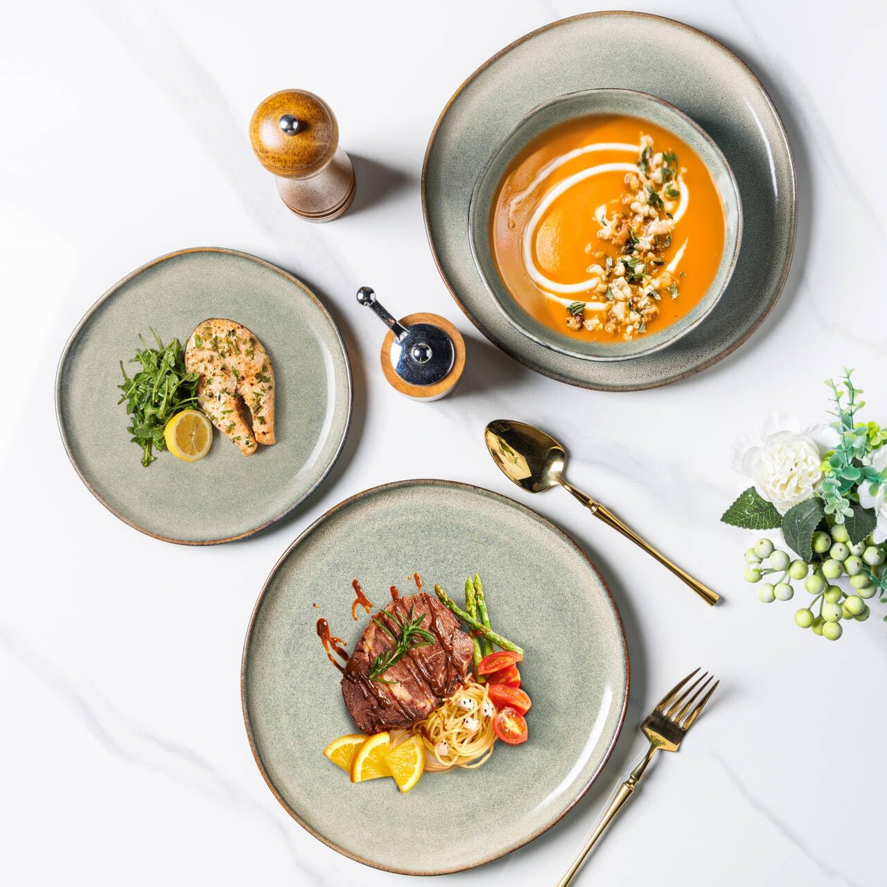 AmorArc Ceramic Dinner Plates Set of 6, 10.5 Inch Stoneware Plates Set