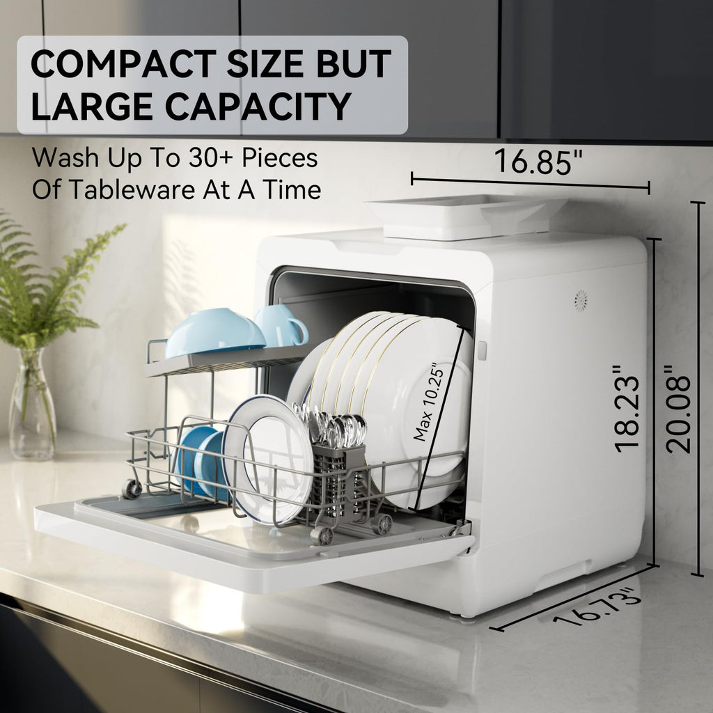 Hermitlux Countertop Dishwasher, 7 Washing Programs Portable Dishwasher