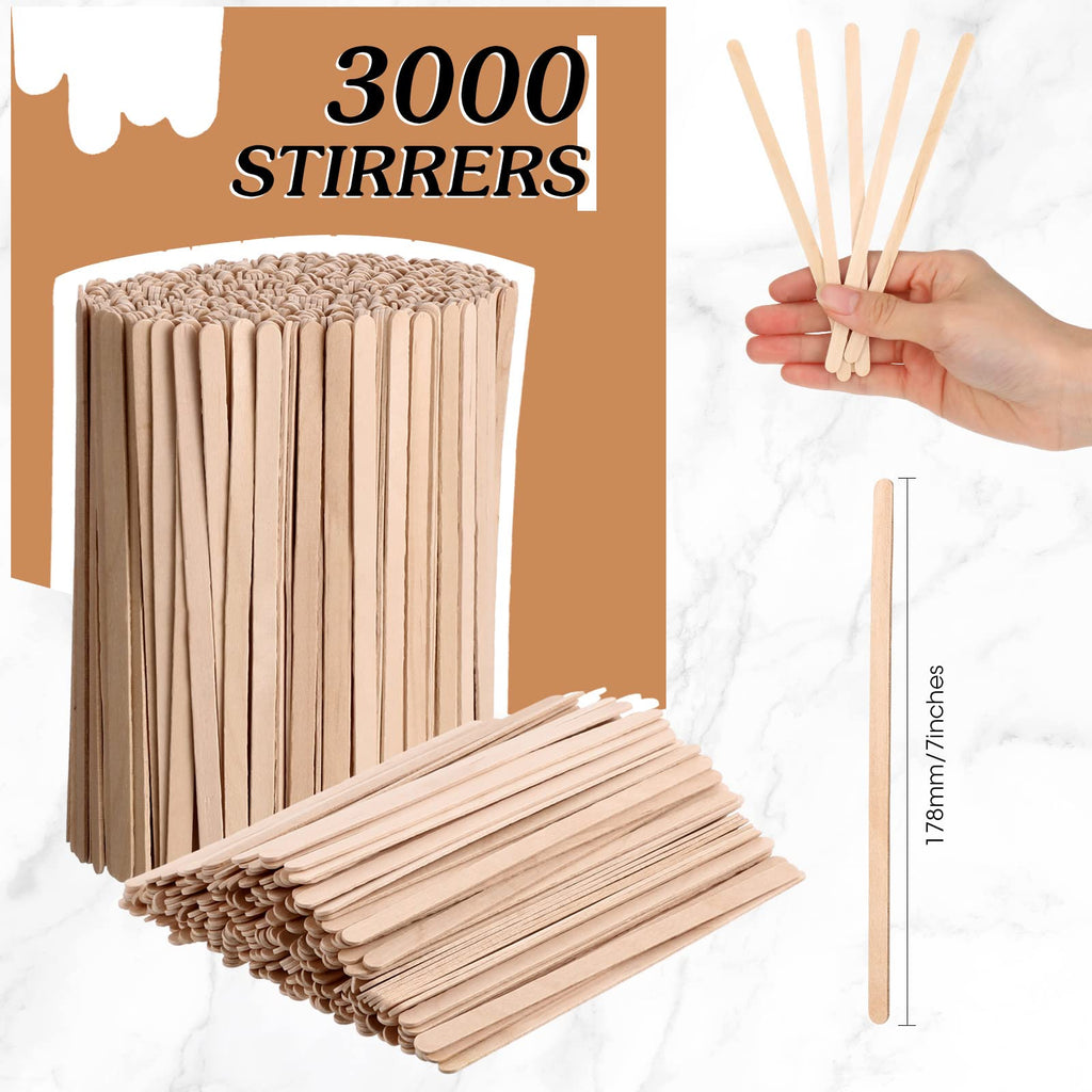 3000 Pack Birch Wood Coffee Stir Sticks 7 Inch Disposable Wooden Coffee Stirrers Bulk Cakesicle Sticks Long Tea Stirring Stick Round End Swizzle Beverage Mixer for Cocktail Hot Chocolate Drink Summer