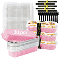Orlashop Mini Loaf Pans with Lids and Spoons Sealing Sticker,6.8oz Cake Pans for Baking Disposable Aluminum Foil Pink/Red cake pan (30, Pink)