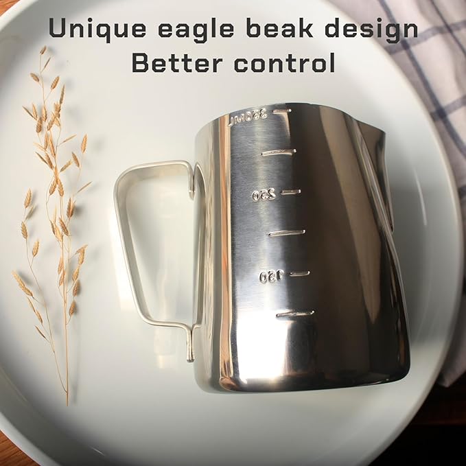 Milk Frothing Pitcher Steaming Pitchers Stainless Steel Milk/Coffee/Latte/Cappuccino Steam Pitchers Milk Jug Cup (350ml/12oz Single)