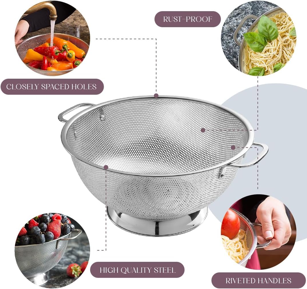 Bellemain Stainless Steel Colander for Kitchen, 5 Qt Pasta & Rice Strainer