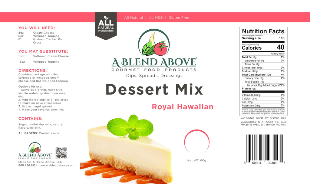 A Blend Above Royal Hawaiian Cheesecake Mix - No-Bake Desserts, All Natural, Gluten Free, No MSG - Instant Dessert Mix, Fruit Dip, Bagel Topping, Frosting, Cheesecake Filling - Makes 16 Oz (Pack of 3)