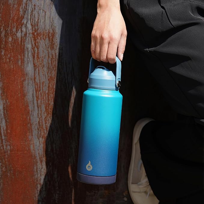 BJPKPK Insulated Water Bottle with Straw Lid, 40oz Large Thermos, BPA Free Leak Proof Stainless Steel Metal Water Bottles, Tumblers, Cups, Flasks for Travel, Sports,Charming Red