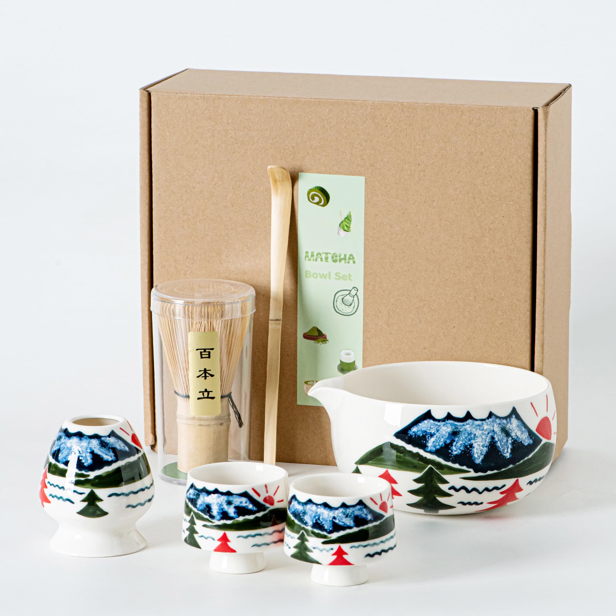 Matcha Whisk Set with Spout, Bowl & Holder, Cute Ceramic Japanese Teacups