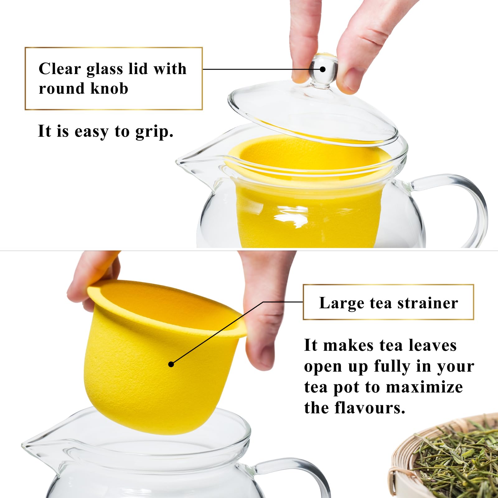 Wablade Heatproof Glass Teapot with Ceramic Infuser, 13.5 fl oz, Japan