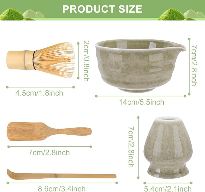 Matcha Whisk Set,5Pcs Japanese Matcha Tea Set - Matcha Bowl with Spout,Matcha Whisk Holder, Bamboo Whisk, 2Pcs Scoop, Matcha Kit Gift for Matcha Lovers Christmas,Matcha Starter Set(Mottled Green)