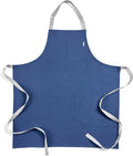 Solino Home Linen Kitchen Apron for Men & Women - Indigo Blue/Soft Grey Bib Apron with Front Pockets - Handcrafted from European Flax