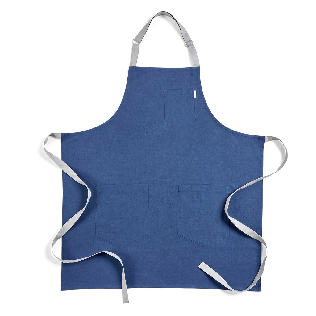 Solino Home 100% Pure Linen Apron, 33 x 30 in, Grey and Grey, Bib Apron