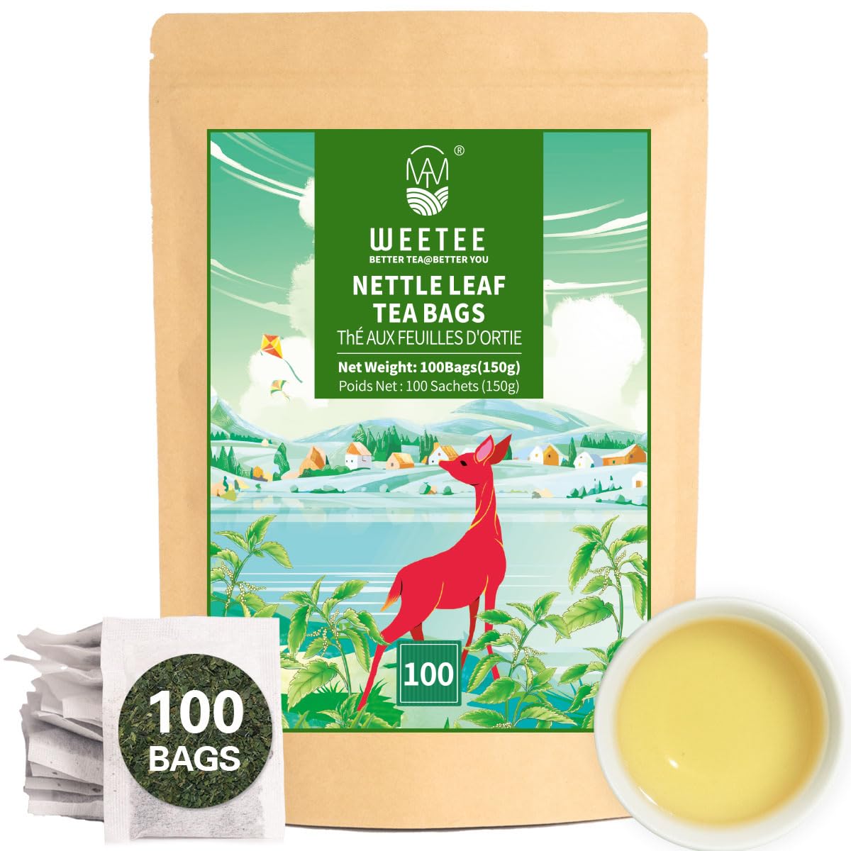 WT WEETEE Chamomile Lavender Tea Bags 100ct, Caffeine-free Tea for Bedtime