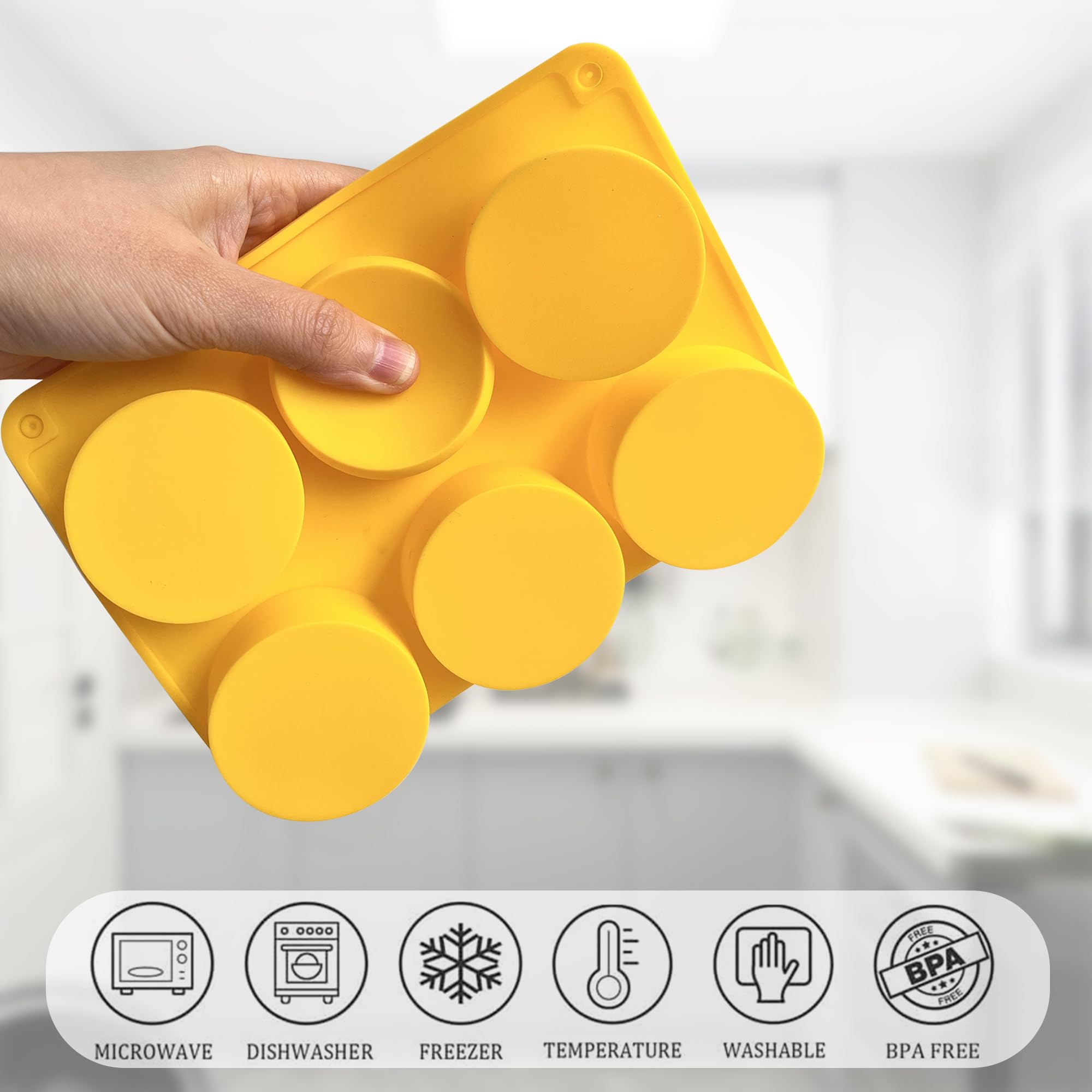 Round Chocolate Cookie Silicone Molds, New Size 12-Cavity Cylinder Chocolate Cover Cookie Silicone Molds for Candy Mini Cakes Jelly Baking (Yellow)