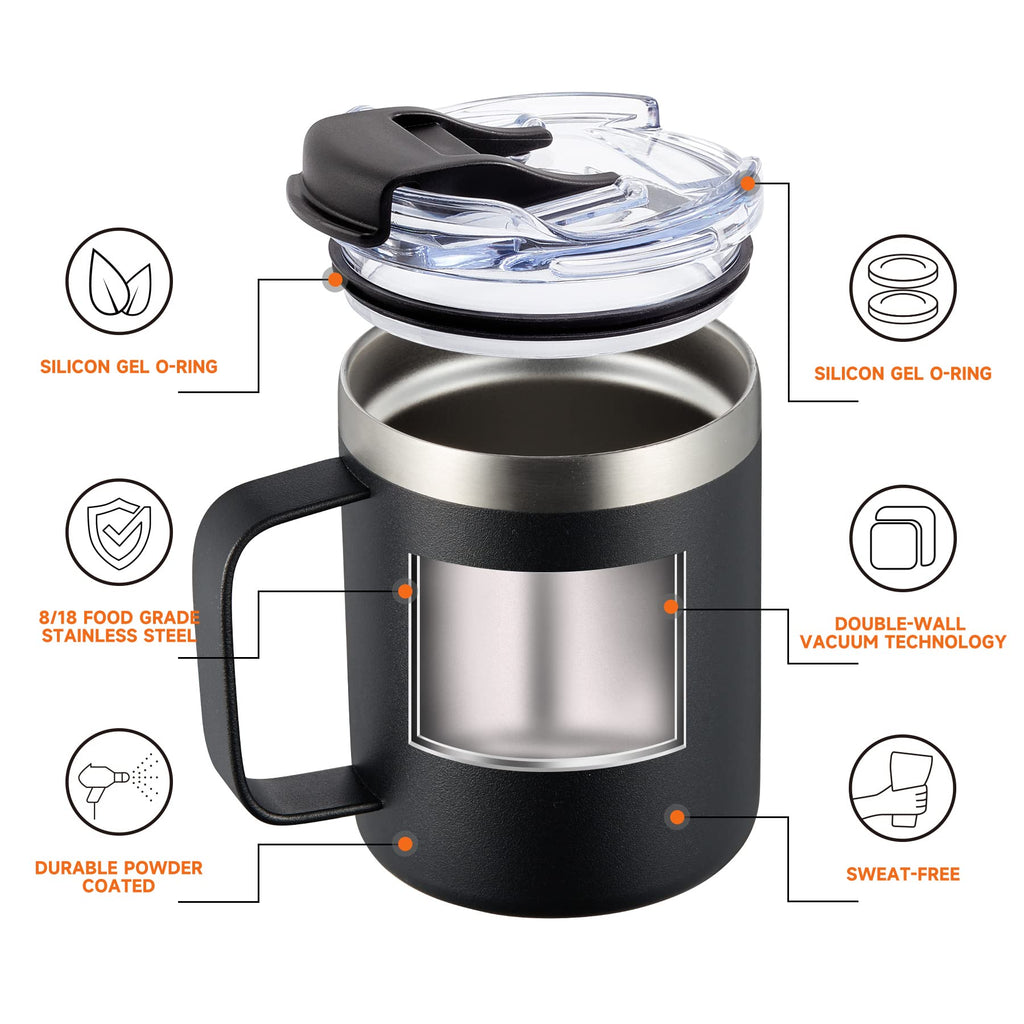ALOUFEA 12oz Insulated Travel Coffee Mug with Handle, Sky Blue