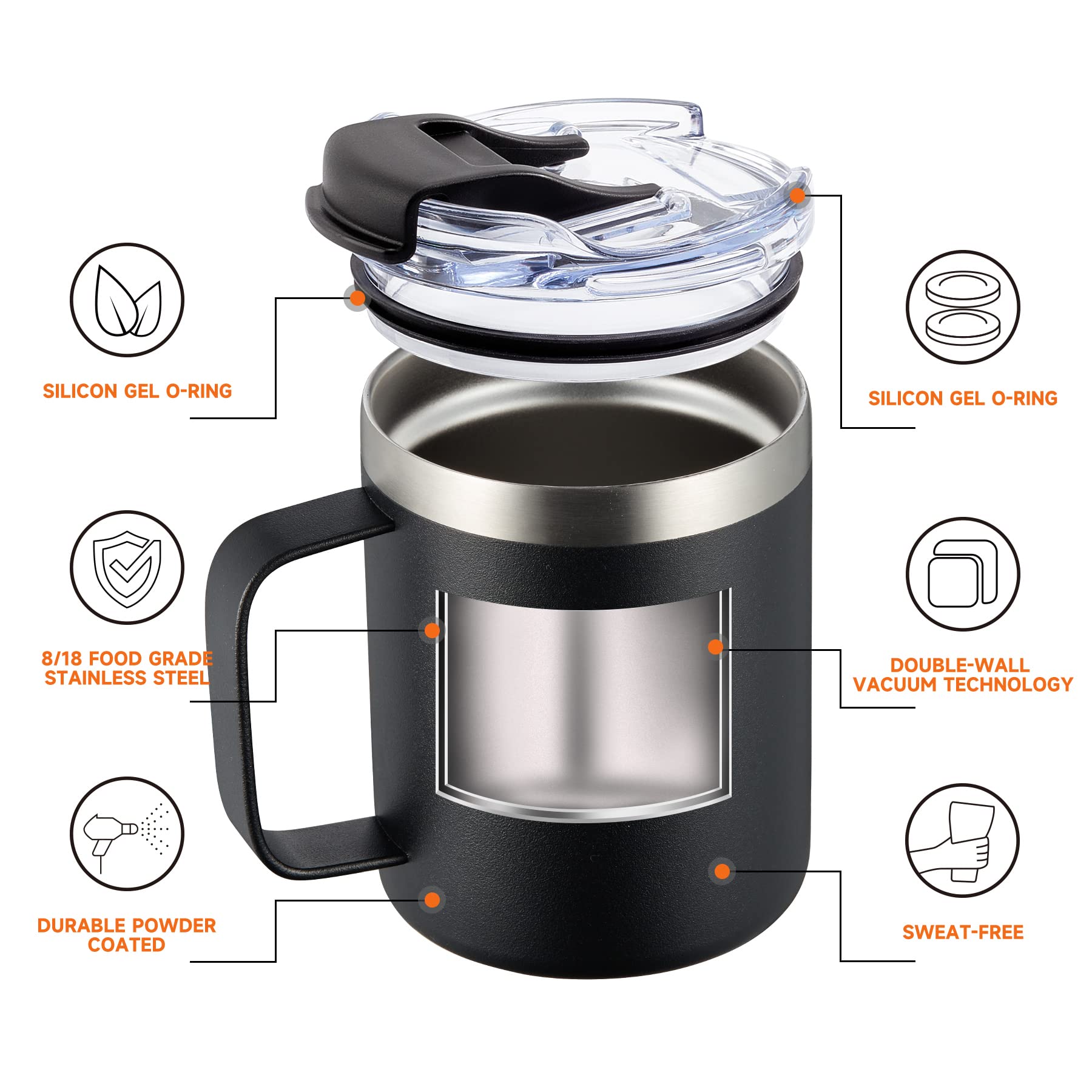 ALOUFEA 12oz Insulated Travel Coffee Mug with Handle, Sky Blue