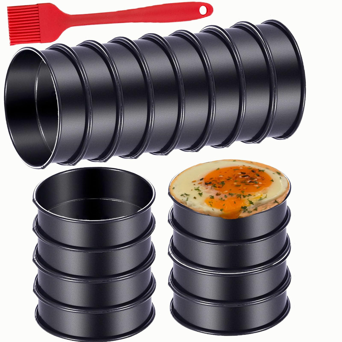 DATANYA 8Pack Crumpet Rings NONSTICK English Muffin Ring 4 Inch - Stainless Steel Double Rolled Tart Rings Upgraded Round Metal Cooking Pastry Ring Molds for baking