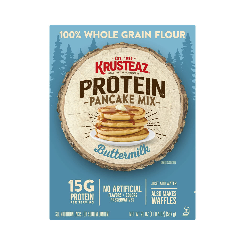 Krusteaz Protein Pancake Mix, Buttermilk Pancake Mix, 100% Whole Grain Flour & 15g of Protein Per Serving, Also Makes Waffles, Just Add Water 20 Ounce (Pack of 2)