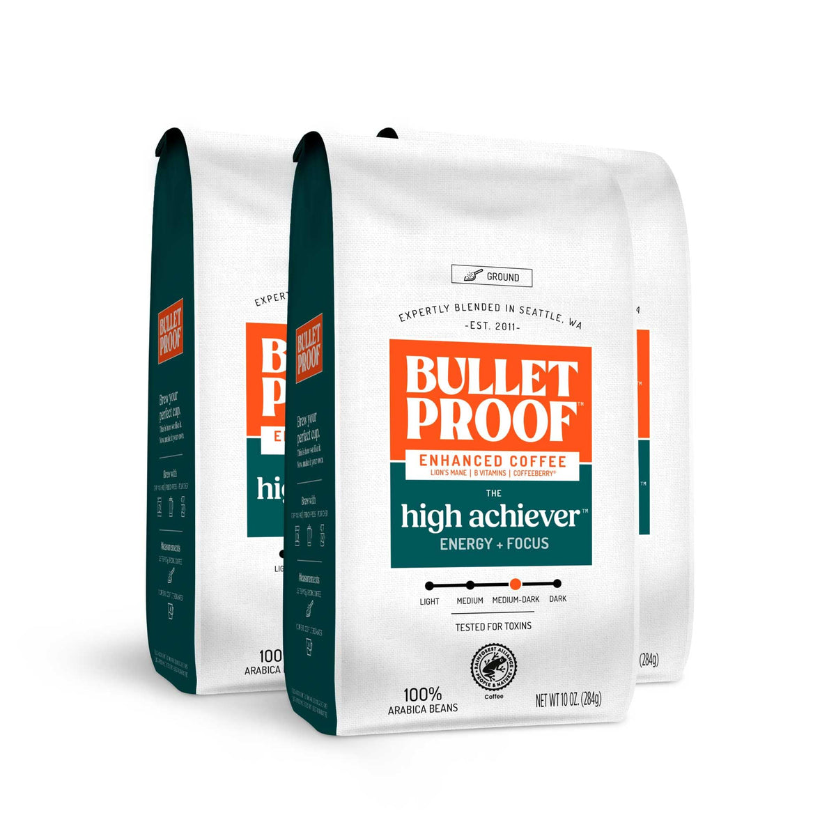 Bulletproof High Achiever Medium-Dark Mushroom Ground Coffee, 10oz (3-pack)
