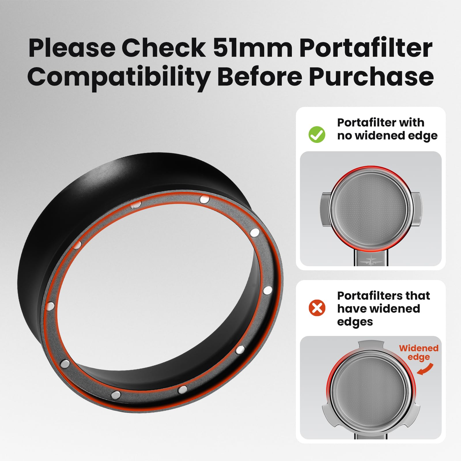 MHW-3BOMBER 51mm Espresso Dosing Funnel Compatible with 51mm Delonghi Decica Portafilter Magnetic Coffee Dosing Ring Portafilter Funnel Barista Tools DR5548B-OS