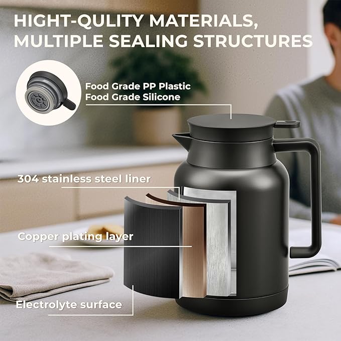JXXM 2 Pack 49oz Thermal Coffee Carafe and 15oz Insulated Water Bottle, Stainless Steel Vacuum Thermal Carafes and Water Bottle for Keeping Coffee, Tea, Water - Keep 12 Hours Hot, 24 Hours Cold