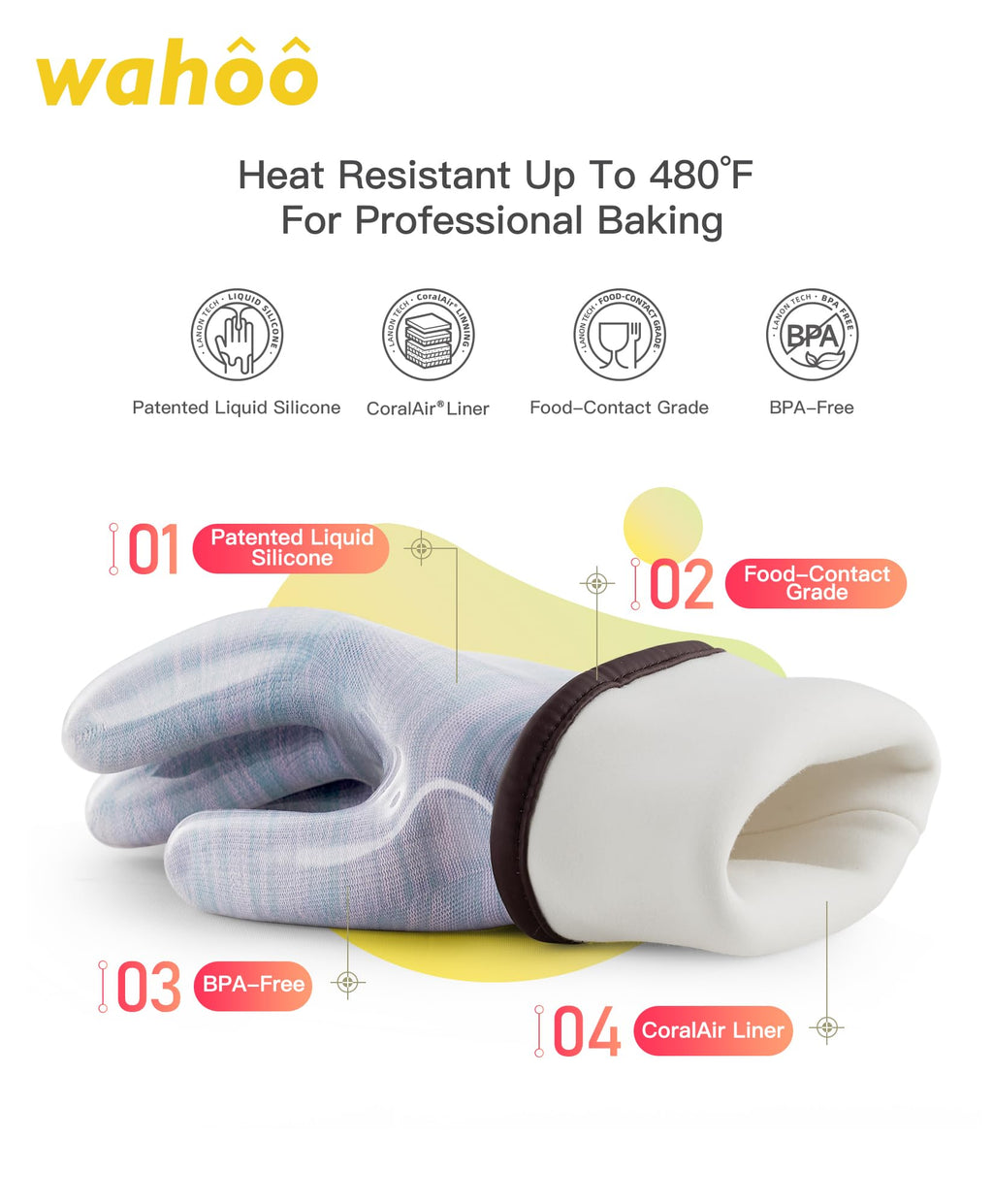 wahoo 12 Inch Liquid Silicone Oven Mitts,Heat Resistant Gloves,Purple,XL/10