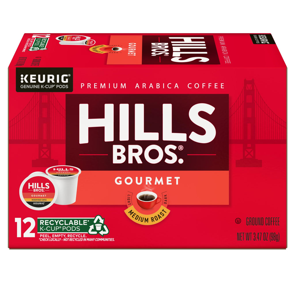 Hills Bros. Gourmet Blend Keurig K-Cup Pods for Keurig Brewers – Medium Roast Premium Arabica Blend, Kosher – 1 Pack of 12 Single Serve Pods