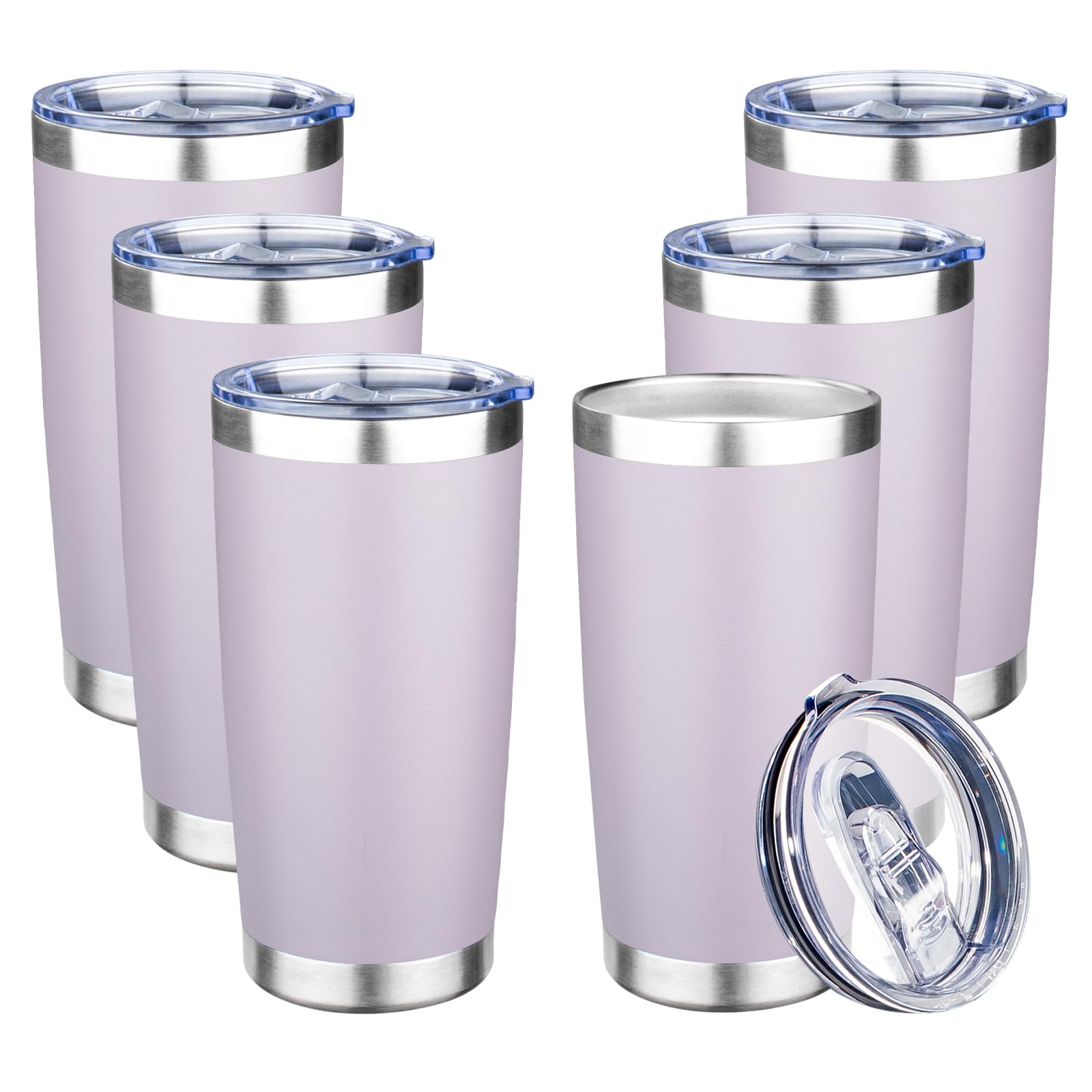 FLIFQI 20oz Tumbler with Lid Double Wall Vacuum Insulated Travel Coffee Mug Stainless Steel Thermal Cup Powder Coated Sturdy Coffee Tumbler Bulk for Hot and Cold Beverage (Purple,6)