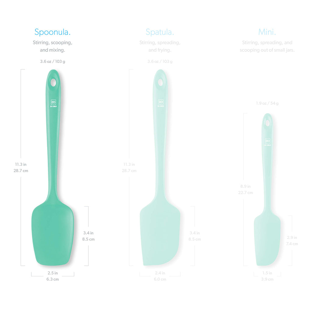 DI ORO Silicone Spoon Spatula - Forever Warranty - 600°F Heat-Resistant Large Silicone Spoonula Scraper - BPA Free Nonstick Cookware Safe Rubber Kitchen Utensil for Baking, Cooking, & Mixing (Mint)