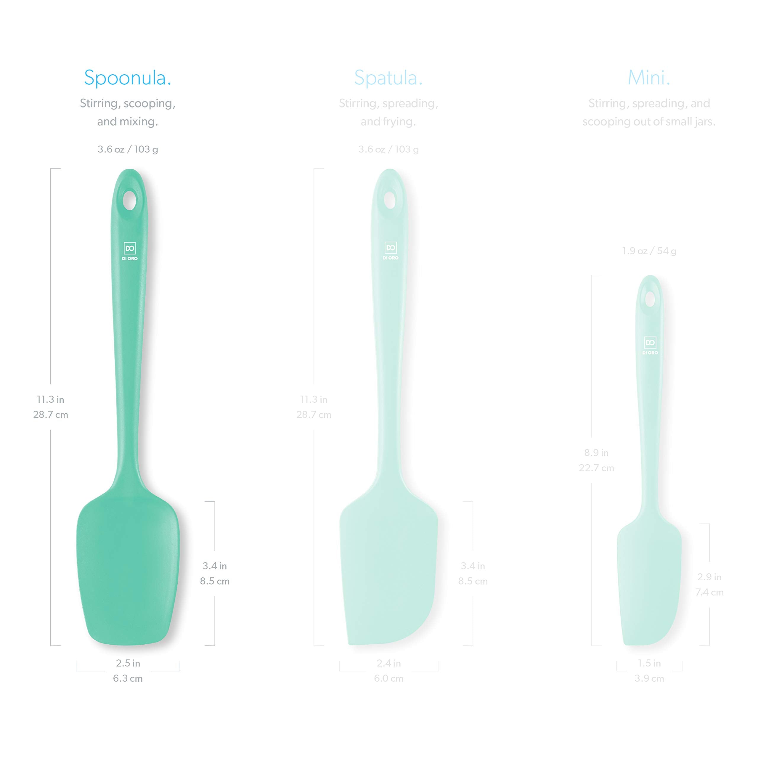 DI ORO Silicone Spoon Spatula - Forever Warranty - 600°F Heat-Resistant Large Silicone Spoonula Scraper - BPA Free Nonstick Cookware Safe Rubber Kitchen Utensil for Baking, Cooking, & Mixing (Mint)