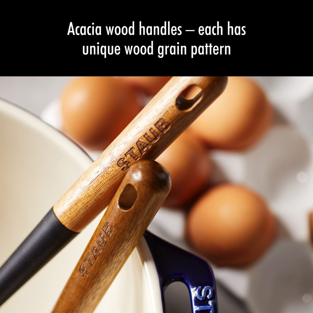 STAUB Pastry Brush, Perfect for Evenly Glazing Pastries and Basting Meats, Durable BPA-Free Matte Black Silicone, Acacia Wood Handles, Safe for Nonstick Cooking Surfaces