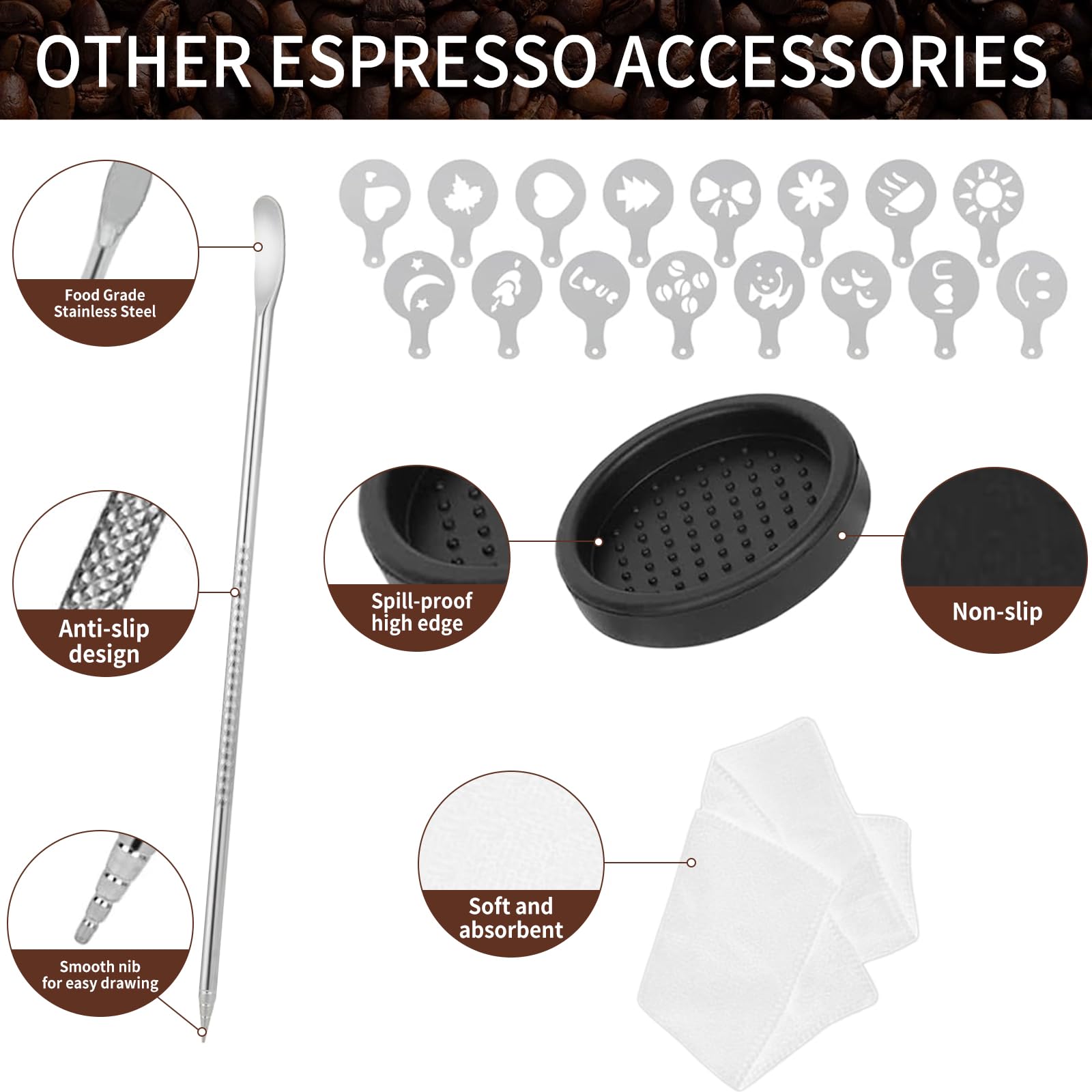 Gmnuiy 58.5mm,Espresso Accessories Kit, 24PCS Coffee Tamper Set ， Barista Kit, WDT Tool,stainlesss Frothing Pitcher, Stirrer, Tamper Mat, Latte Art Pen ， Coffee puck screen