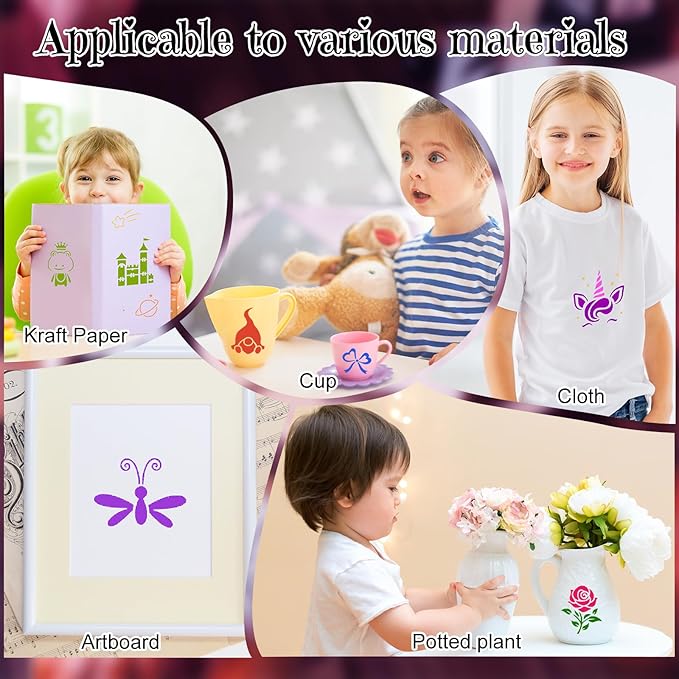 Fainne 100 Pcs Stencils for Painting on Wood Reusable Stencil Crafts Drawing Templates Holiday Wall Paper for DIY Scrapbook Home 2 x 2 Inch (Girls Theme)