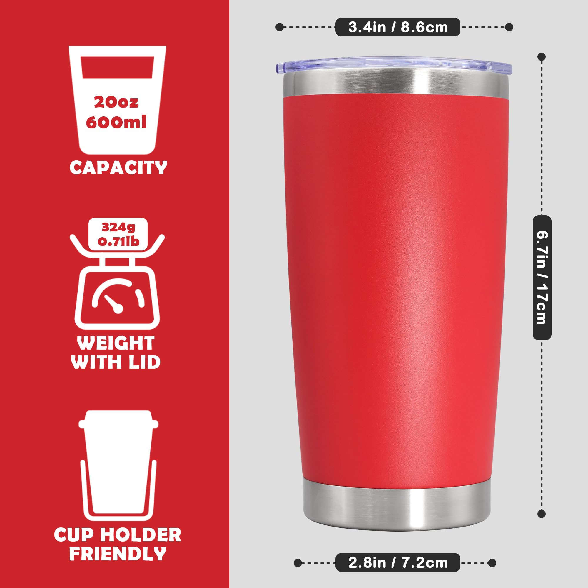 AUWBON 20oz Tumbler Stainless Steel Tumbler Coffee Tumbler with Lid Red, 4P