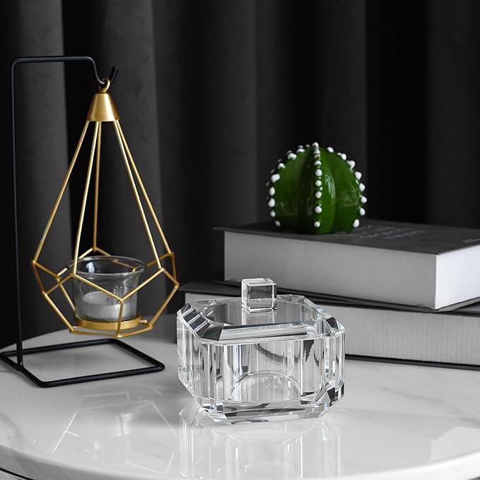 kitCom Crystal Candy Dish with Lid Hand-Cut Home Decorative Jewelry Box Candy Jar W 4" x H 3.5", Comes With Gifed Box
