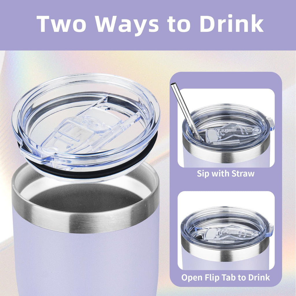 20oz Insulated Tumbler with Lid Straw Travel Coffee Mug Cup (Light/Purple)