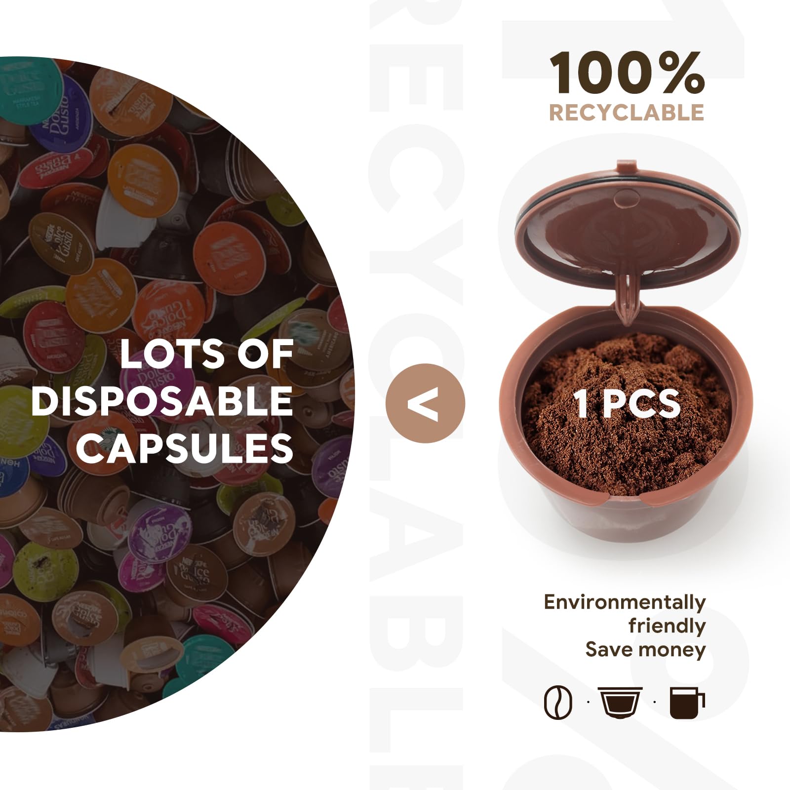 Refillable Capsules Reusable Coffee Pods Compatible for Nescafe Dolcc Gusto Brewers rich crema version（1Pcs Black+2 Pcs Brwon）