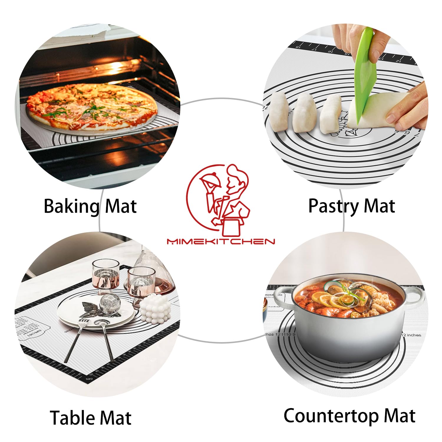 Silicone Dough Mat, Macaron Cookie Pizza Baking Mat for Oven, Non Stick Pastry Mat for Rolling Dough Non Slip, Bread Mat for Kneading, Reusable